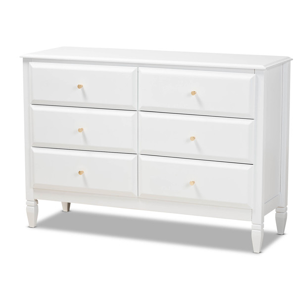 Baxton Studio Naomi and Transitional White Finished Wood 6-Drawer Bedroom Dresser 168-10823